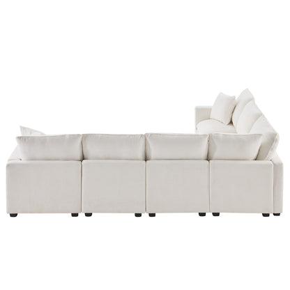 110*86" Modern U Shape Modular Sofa, 7 Seat Chenille Sectional Couch Set with 2 Pillows Included, Freely Combinable Indoor Funiture for Living Room, Apartment, Office, 2 Colors