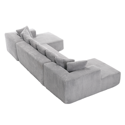 [NEW ARRIVED] [VIDEO PROVIDED]131'' Modular Sectional Couch, U-shaped sofa , Chaise Lounge, Striped fabric,Upholstered 4 Seater Couch for Living Room, Bedroom, Free Combination Sofa (Corduroy), Gray