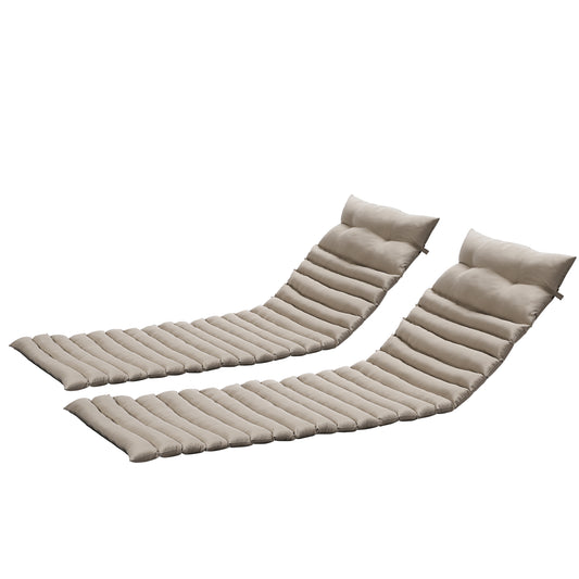 2-Piece Outdoor Chaise Lounge Chair Cushion Set, Replacement Seat Cushions for Patio Furniture – Khaki Polyester