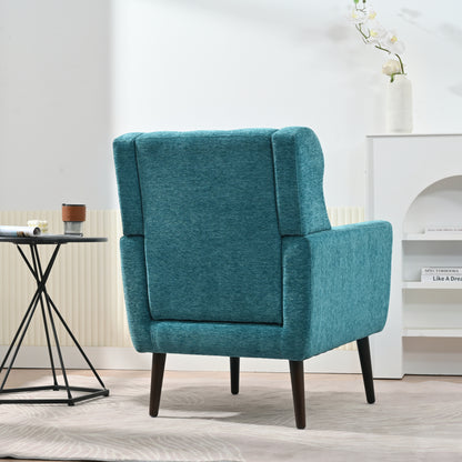Sillón moderno con acento tapizado y relleno de espuma para sala de estar, cómodo sillón de lectura, moderno de mediados de siglo con tela de chenilla, sillón para sala de estar y dormitorio (verde azulado).