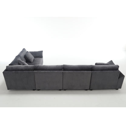 Oversized Modular Sectional Sofa Couches Set,Corduroy Upholstered Deep Seat Comfy Sofa for Living Room 5 Seat,Dark Gray