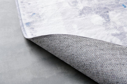 Alfombra de área súper suave lavable a máquina de la colección ZARA con diseño abstracto en gris, azul y amarillo (1,52 m x 0,91 m)