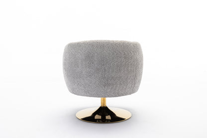 048-Chenille Fabric Accent Swivel Chair With Gold Metal Round Base,Light Gray
