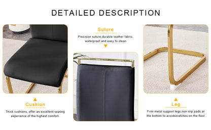 Table and chair set.Elegant Transparent Tempered Glass Dining Set - 71"x35.4" with 6 Black PU Chairs with golden C-tube metal leg.