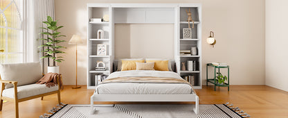 Queen Size Murphy Bed with Desk and Bookshelf, White