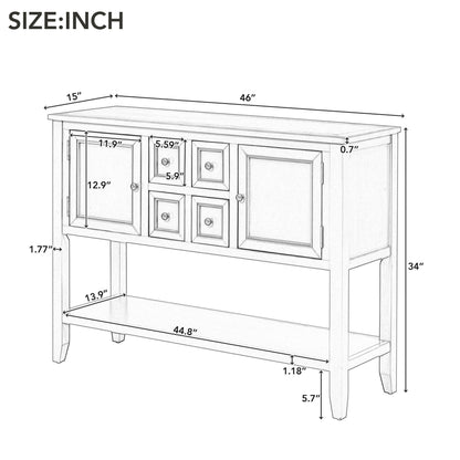 TREXM Cambridge Series  Ample Storage Vintage Console Table with Four Small Drawers and Bottom Shelf for Living Rooms, Entrances and Kitchens (White, OLD SKU: WF190263AAA)