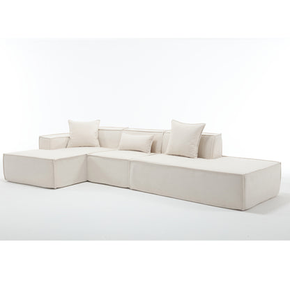 Modular combination  sofa set, modern minimalist sofa, free installation sofa, L-shaped, Italian minimalist tofu block sofa,  Right-Hand Facing,Terrycloth fabric, Beige