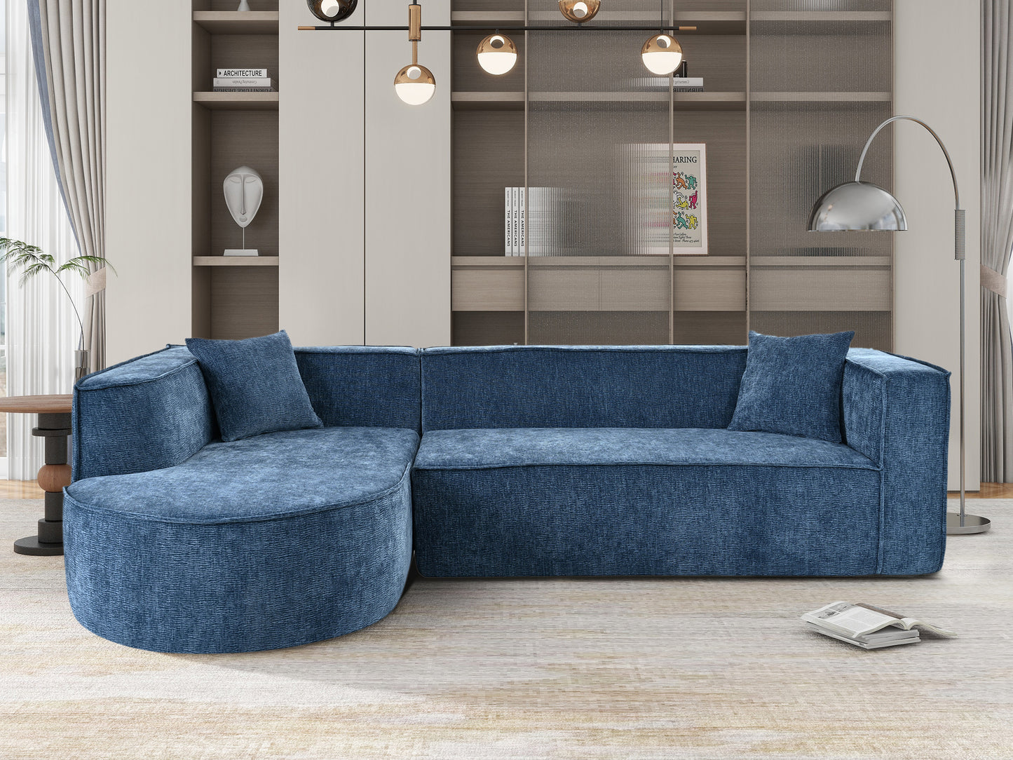 U_Style Modern Style Sectional Sofa,Sponge Sectional Sofa Couch,Modular L-Shape Sofa Couch with Elegant curved design and luxurious chenille fabric,two throw pillows,for Living Room, Study