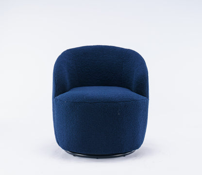 Teddy Fabric Swivel Accent Armchair Barrel Chair With Black Powder Coating Metal Ring,Dark Blue