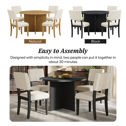 TOPMAX Modern 5-Piece Round Dining Table Set Pedestal Kitchen Table Set with 4 Upholstered Dining Chairs for Studio, Apartment, Small Places, Black
