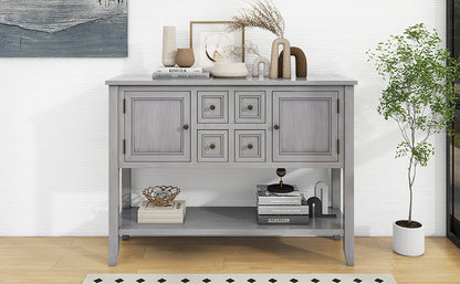TREXM Cambridge Series  Ample Storage Vintage Console Table with Four Small Drawers and Bottom Shelf for Living Rooms, Entrances and Kitchens (Antique Gray, OLD SKU: WF190263AAE)