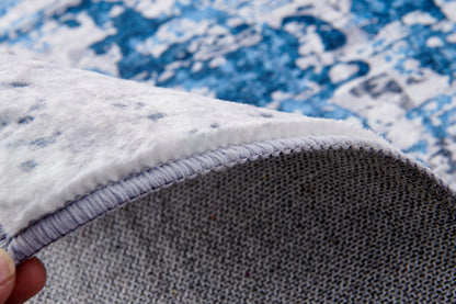 Alfombra de área súper suave lavable a máquina con diseño abstracto en gris turquesa (3,25 m x 2,35 m) de la colección ZARA