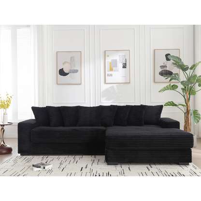 Oversized Two-Piece  Couches,  L Shaped Sofa, Corduroy, Right Chaise Daybed,with Armrests,Eight Throw Pillows,Corner Sofa,Easy To Assemble,  Black