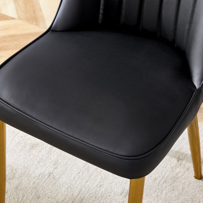 Table and chair set.36 Inch Diameter Modern Luxury Glass Dining Table and Chair Set - Gold Frame, Metal Legs.Two Black PU Chairs with Simple Line Designs On The Backrest.