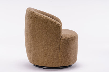 Teddy Fabric Swivel Accent Armchair Barrel Chair With Black Powder Coating Metal Ring,Coffee Brown