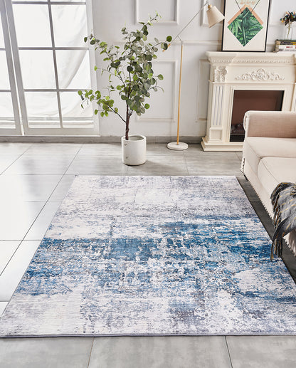 ZARA Collection Abstract Design Gray Turquoise (5' ft x 3' ft) Machine Washable Super Soft Area Rug