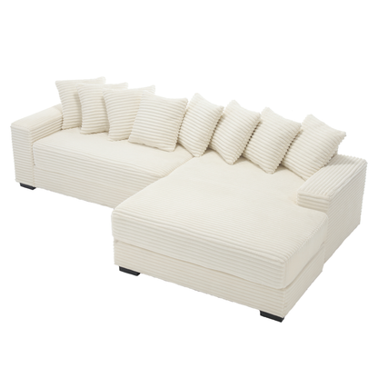 Oversized Two-Piece  Couches,  L Shaped Sofa, Corduroy, Right Chaise Daybed,with Armrests,Eight Throw Pillows,Corner Sofa,Easy To Assemble, Beige