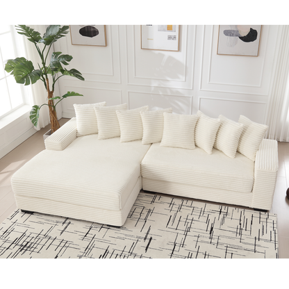 Oversized Two-Piece  Couches,  L Shaped Sofa, Corduroy, Left Chaise Daybed,with Armrests,Eight Throw Pillows,Corner Sofa,Easy To Assemble, Beige