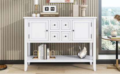TREXM Cambridge Series  Ample Storage Vintage Console Table with Four Small Drawers and Bottom Shelf for Living Rooms, Entrances and Kitchens (White, OLD SKU: WF190263AAA)