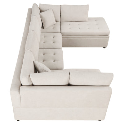 Sofá seccional extragrande de 117.3" en forma de U, sofá cama extraíble con dos cojines para sala de estar, color beige