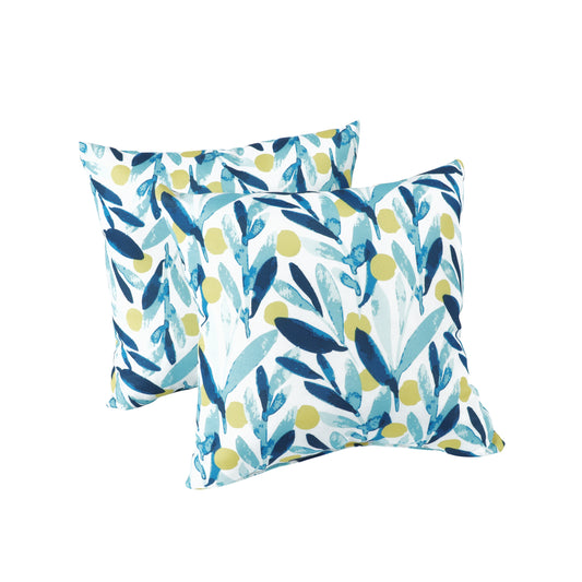 2 Pack Outdoor Pillows, Waterproof & Fade-Resistant Patio Cushions for Garden, Porch, Poolside Furniture - Soft & Comfortable Decorative Pillow Covers (18x18 Inch,blue leaf)