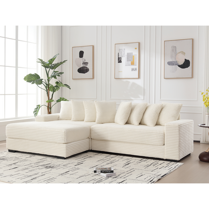 Oversized Two-Piece  Couches,  L Shaped Sofa, Corduroy, Left Chaise Daybed,with Armrests,Eight Throw Pillows,Corner Sofa,Easy To Assemble, Beige