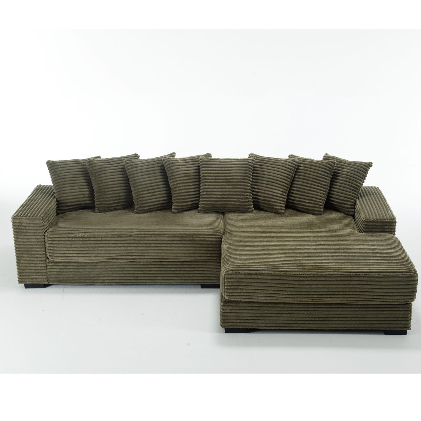 Oversized Two-Piece Couches, L Shaped Sofa, Corduroy, Right Chaise Daybed,with Armrests,Eight Throw Pillows,Corner Sofa,Easy To Assemble, Green