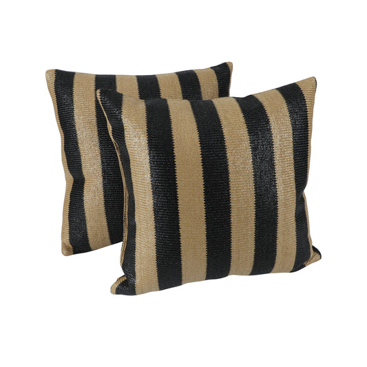 2 Pack Outdoor Throw Pillows, Patio Cushions Simulated Straw Weaving Strip)for Garden, Porch, Poolside Furniture - Soft & Comfortable Decorative Pillow Covers (18x18 Inch,Black/Yellow stripe