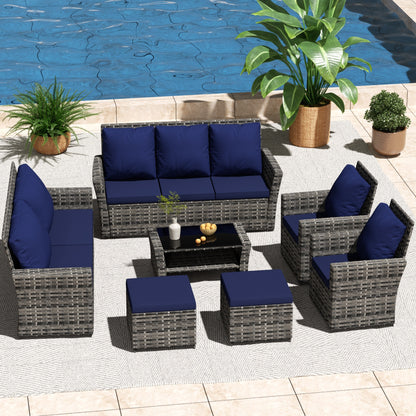 7 PCS PE/RATTAN OUTDOOR FURNITURE SET PATIO FURNITURE SET 9 SEATER