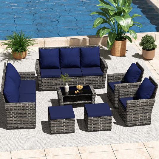 7 PCS PE/RATTAN OUTDOOR FURNITURE SET PATIO FURNITURE SET 9 SEATER