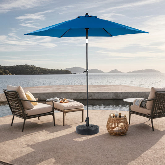 9FT Outdoor Patio Umbrella Outdoor Table Umbrella with Push Button Tilt and Crank, Market Umbrella 6 Sturdy Ribs , Deck, Backyard, Pool (Base Not Included)  -  ( Dark blue )