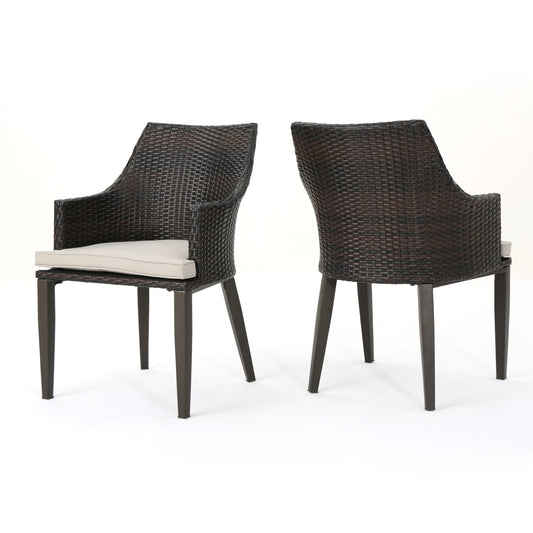HILLHURST Stylish Outdoor Chair Set with Cushions Brown Rattan and Metal