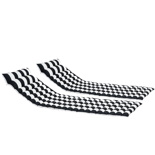 2-Piece Outdoor Chaise Lounge Chair Cushion Set, Replacement Seat Cushions for Patio Furniture – Black & White Polyester