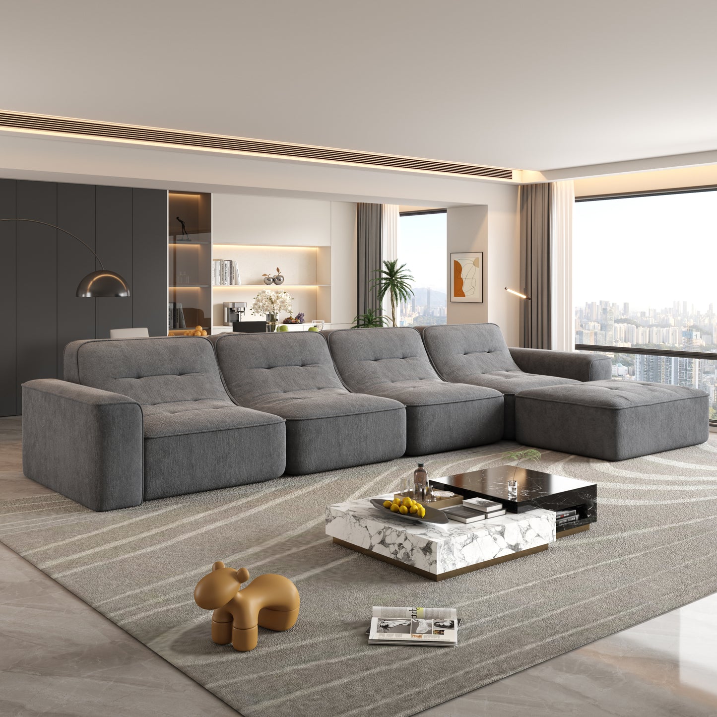 143.7' Modular Sectional Sofa Set with Removable Ottoman,Tufted Design, Deep Seat Couch, Chaise & Accent Chair,Modern DIY Sparkling Chenille Sofa for Living Room, Apartment, Office