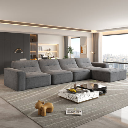 143.7' Modular Sectional Sofa Set with Removable Ottoman,Tufted Design, Deep Seat Couch, Chaise & Accent Chair,Modern DIY Sparkling Chenille Sofa for Living Room, Apartment, Office