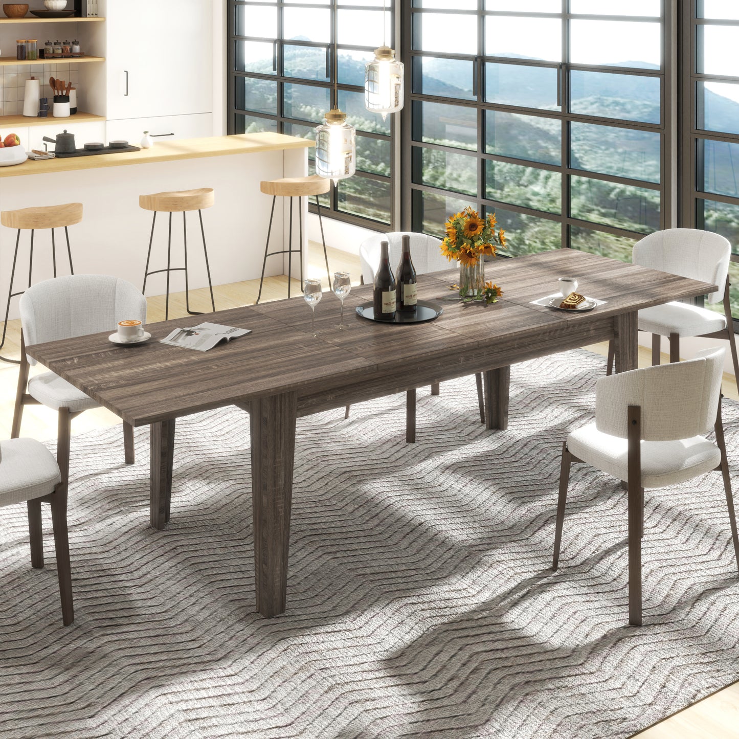 Dining Table , 106.3 in  Large Extendable Kitchen Table