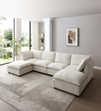 Sofá modular seccional de 130 pulgadas, juego de sofá de tela de lino con otomana convertible, sofá en forma de U, cómodo y combinable para sala de estar, apartamento y oficina. Beige, 3 colores.
