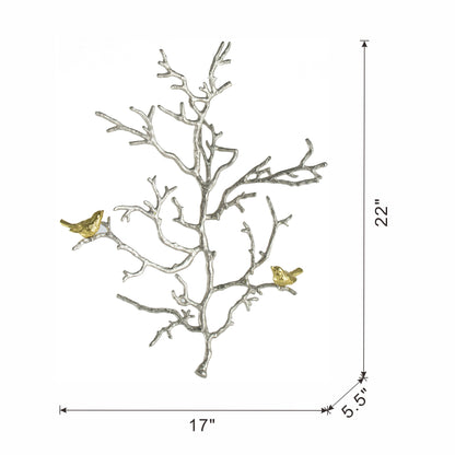 17x5.5x22" Metal Branch Wall Sculptures with Bird Accents, Set of 2