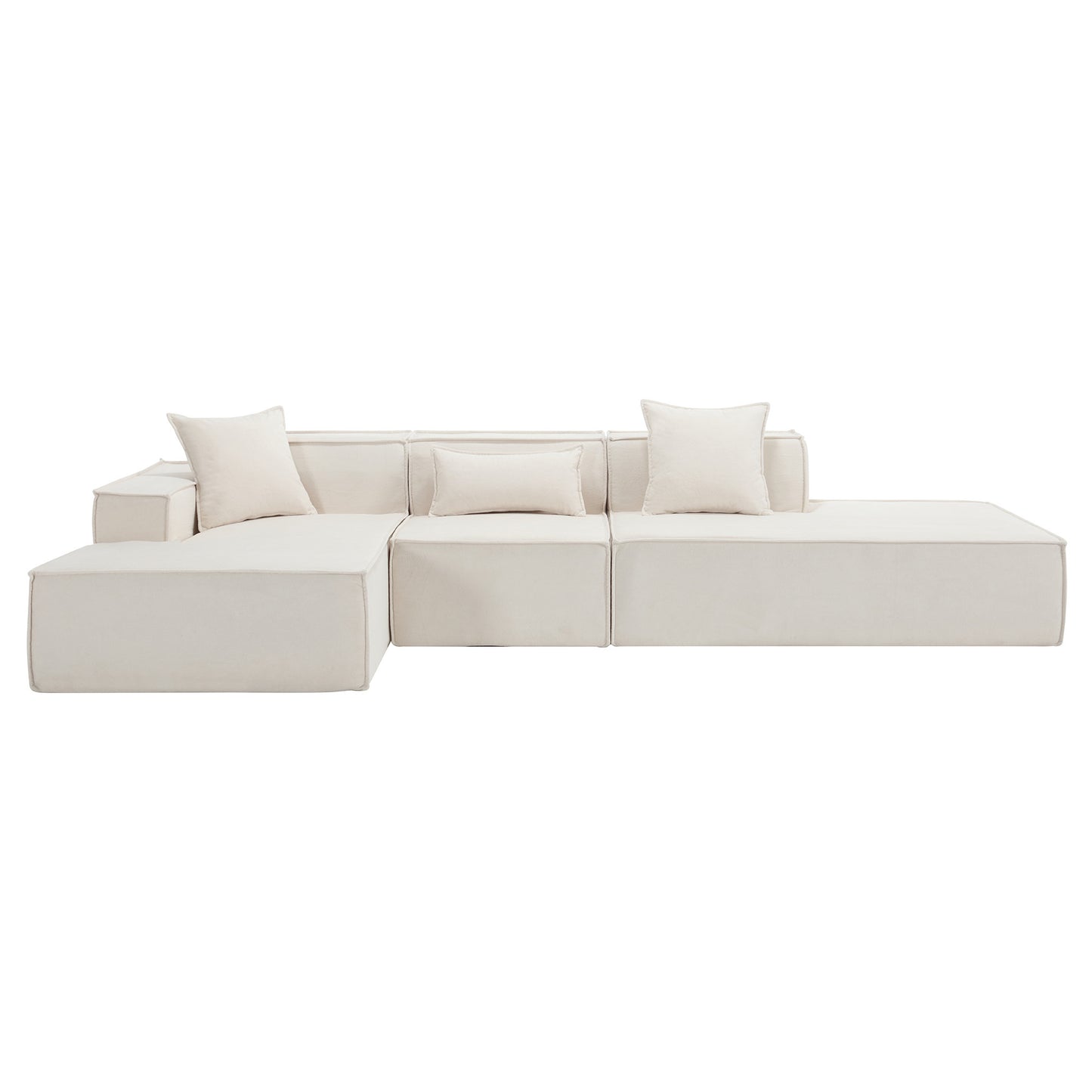 Modular combination living room sofa set, modern minimalist sofa, free installation sofa, L-shaped, Italian minimalist tofu block sofa, Left-Hand Facing,Terrycloth fabric , Beige