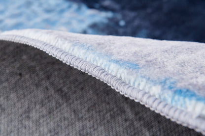 Alfombra de área súper suave lavable a máquina de la colección ZARA con diseño abstracto en gris, azul y amarillo (90 x 60 cm)