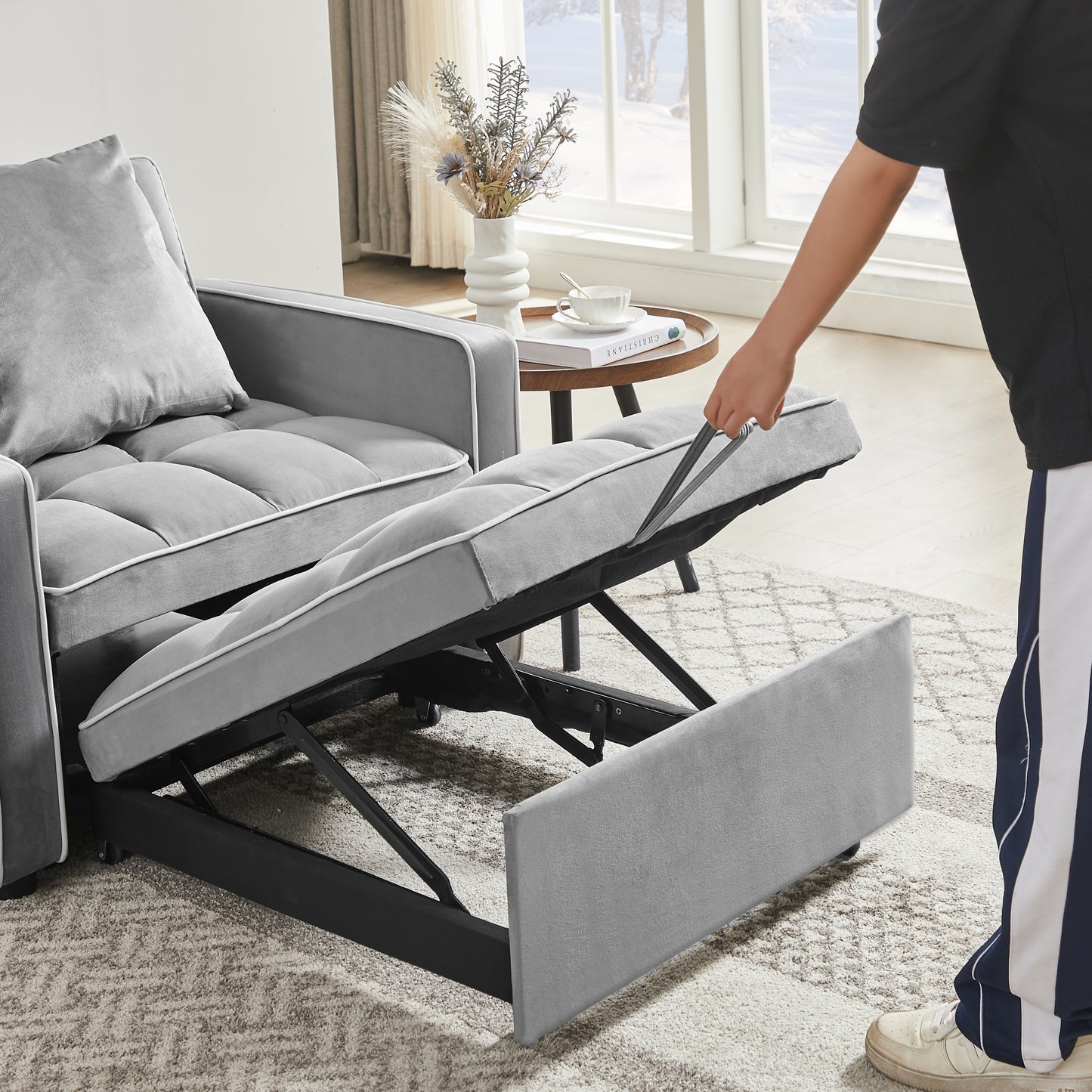 Sofá cama tres en uno, sillón plegable, respaldo ajustable, reclinable, cama individual, moderno, para adultos, color gris