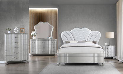 Eros 5-Pc Queen Bedroom Set with Tufted Upholstery – Silver Luxury Collection