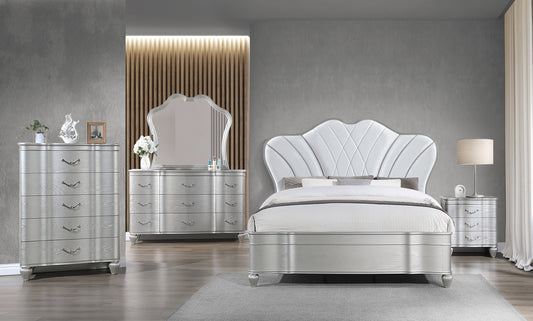 Eros 5-Pc Queen Bedroom Set with Tufted Upholstery – Silver Luxury Collection