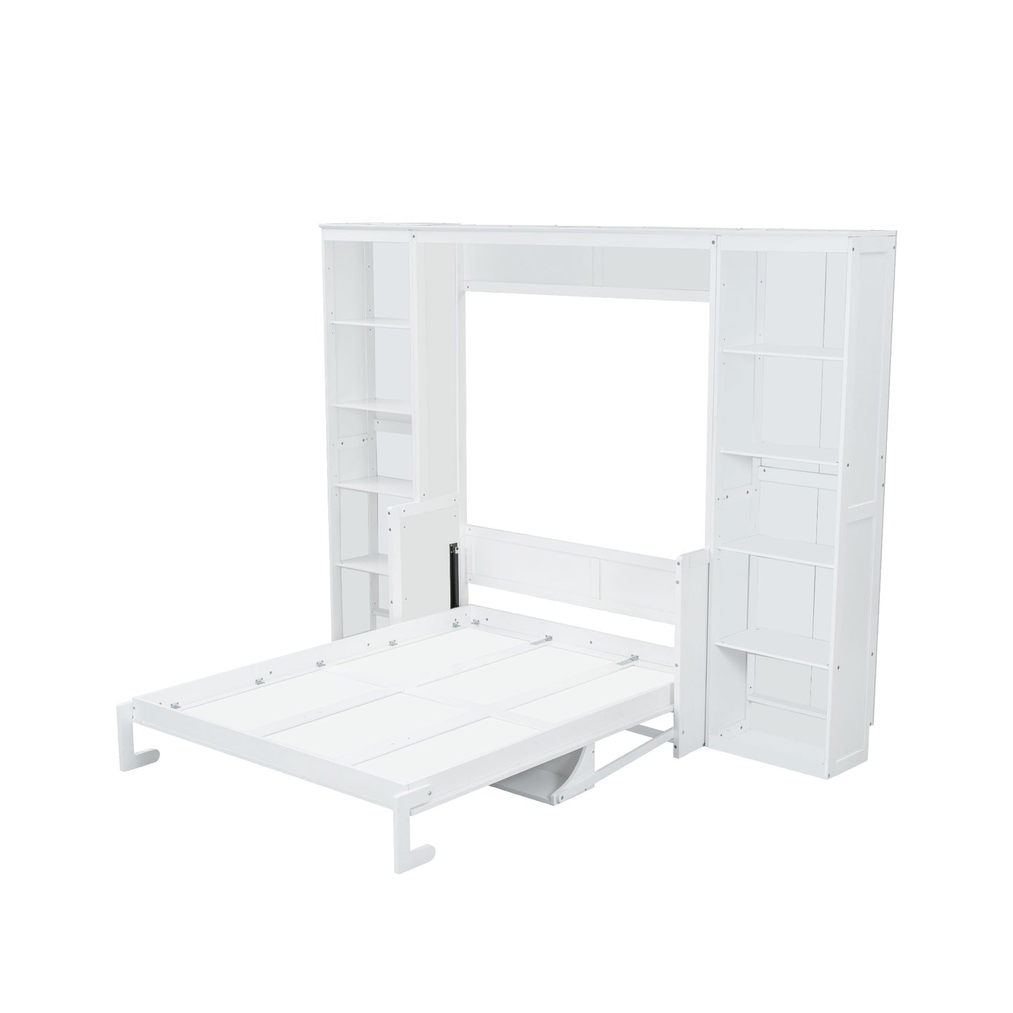 Queen Size Murphy Bed with Desk and Bookshelf, White