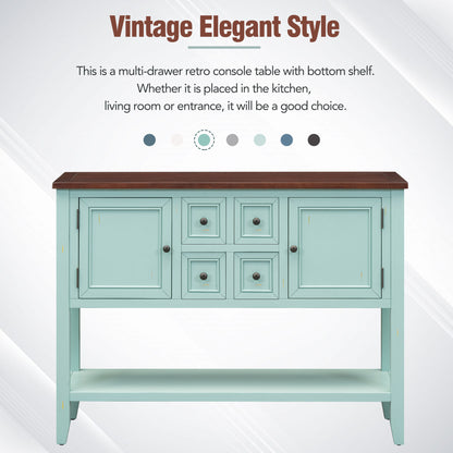 TREXM Cambridge Series  Ample Storage Vintage Console Table with Four Small Drawers and Bottom Shelf for Living Rooms, Entrances and Kitchens (Retro Blue, OLD SKU: WF190263AAC)