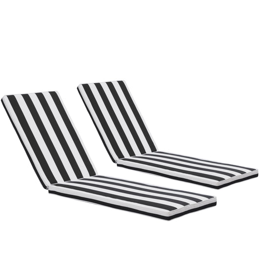 2-Piece Outdoor Chaise Lounge Chair Cushion Set, Replacement Seat Cushions for Patio Furniture – Black & White Striped Polyester