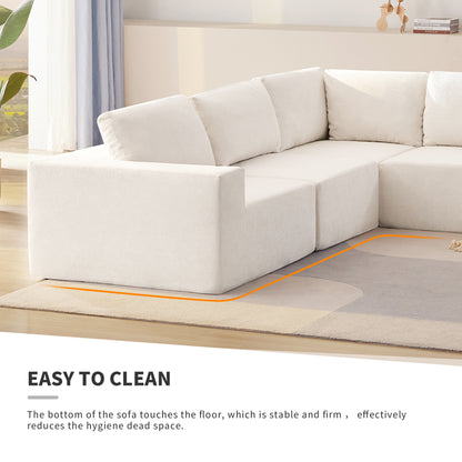 Sofá modular seccional en forma de L de 116 x 116 pulgadas, juego de sofá de piso de lujo, muebles de interior tapizados, sofá de espuma comprimida para sala de estar y dormitorio, combinación de 5 piezas, 3 colores