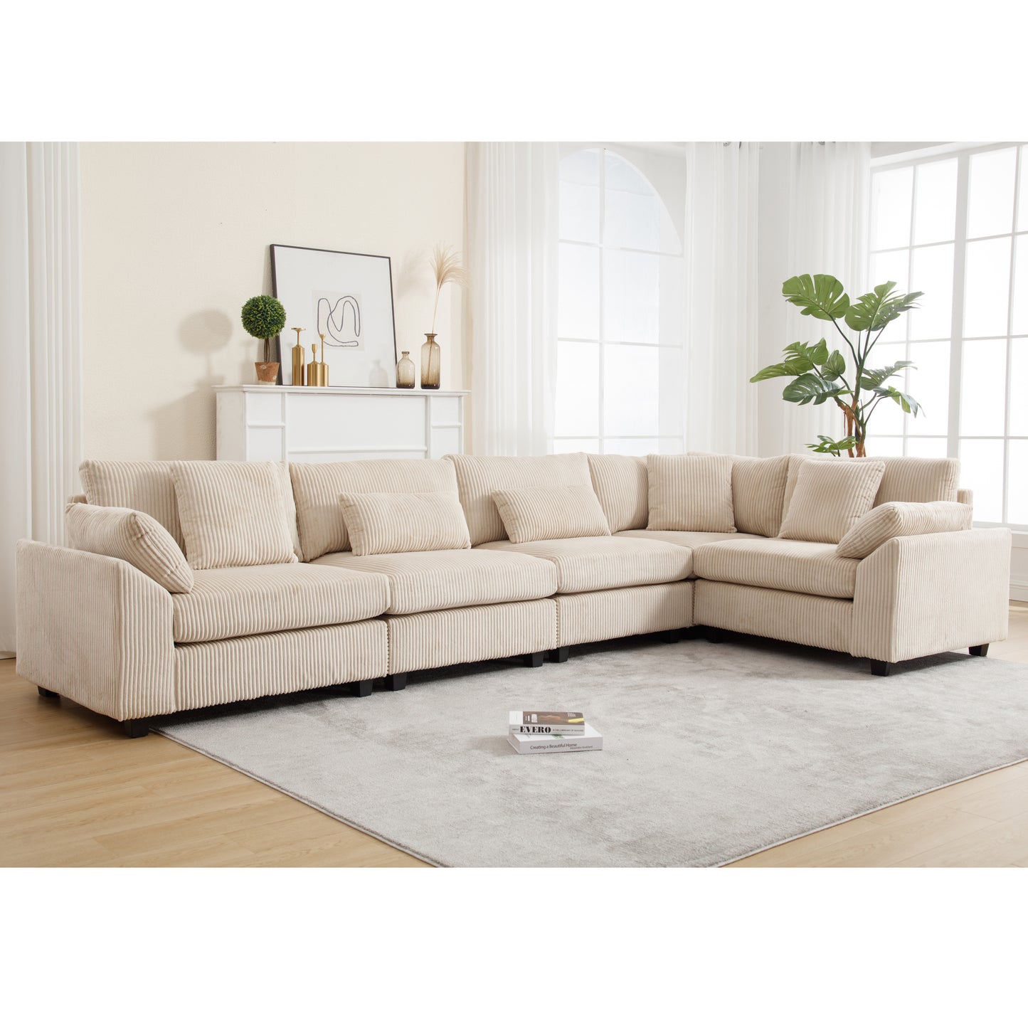 Oversized Modular Sectional Sofa, Convertible Sectional Sofa, Corduroy for Living Room, Beige