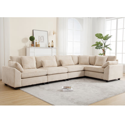 Oversized Modular Sectional Sofa, Convertible Sectional Sofa, Corduroy for Living Room, Beige