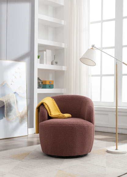 Teddy Fabric Swivel Accent Armchair Barrel Chair With Black Powder Coating Metal Ring,Dark Red